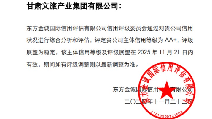 喜報(bào)！甘肅文旅集團(tuán)獲AA+主體信用評級